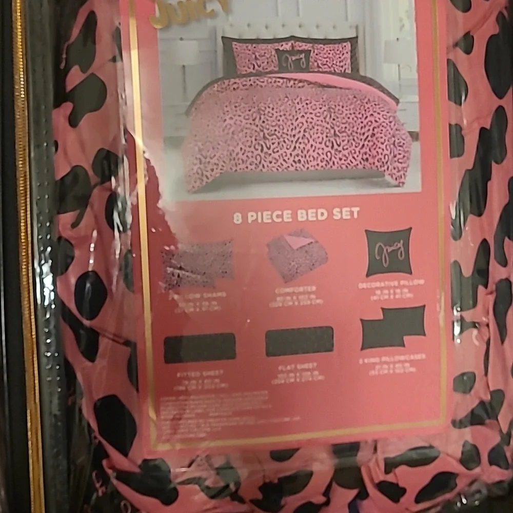 Juicy Couture Pink and Black Leopard 8pc Comforter Set - King